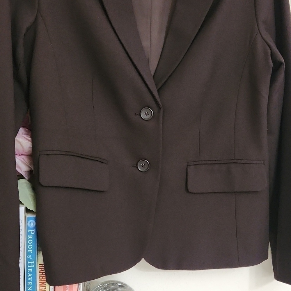 Trendy Chocolate Color Blazer Formal Pockets Size 8 Petite Capsule Wardrobe - Picture 5 of 12